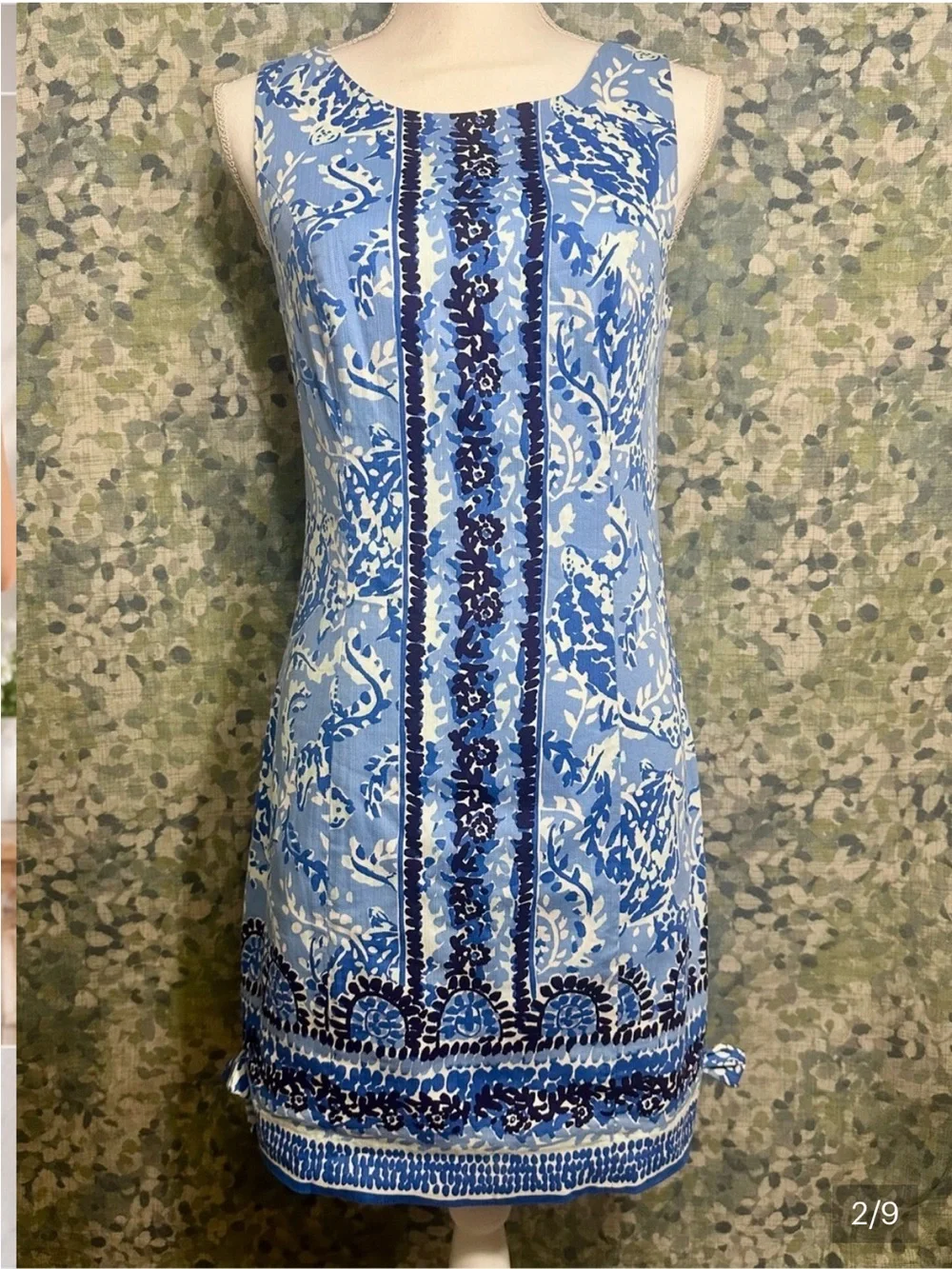 Lilly Pulitzer Blue White Coastal Print Shift Dress Turtle Zip Sleeveless Size 2 - Picture 2 of 9